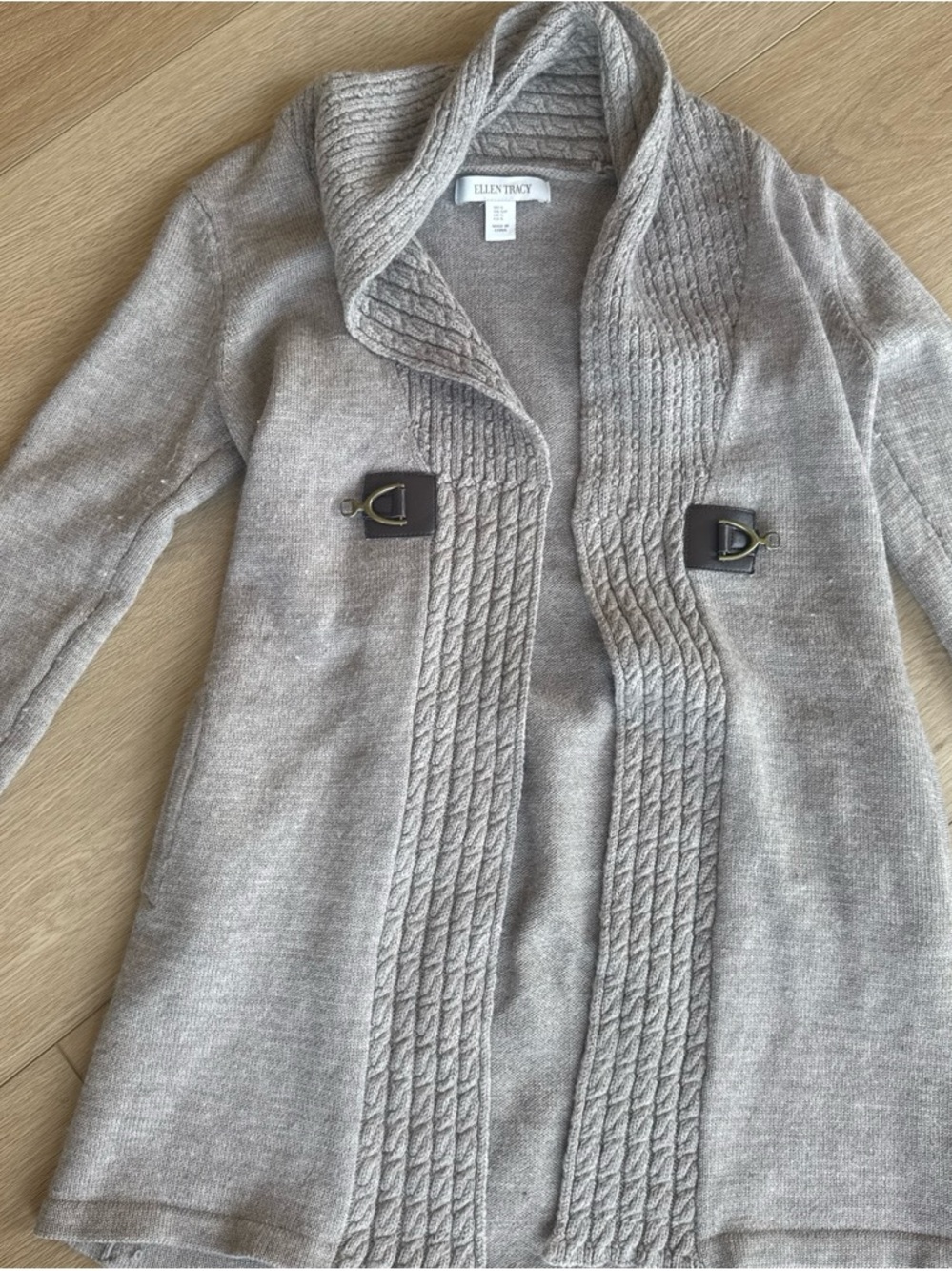 Ellen Tracy Light Gray Shawl Collar Cardigan with Toggle Closures